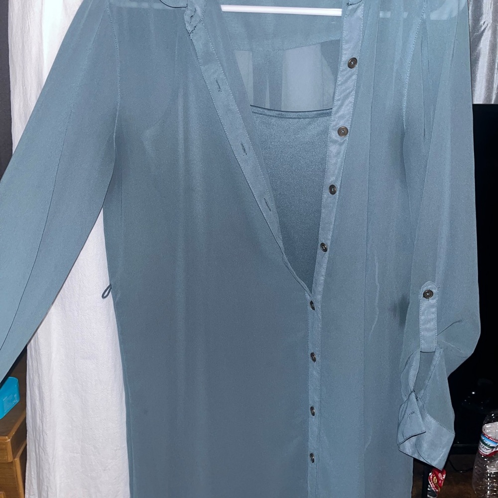 Light Blue Sheer Button-Front Women's Dress - 2 piece duster set